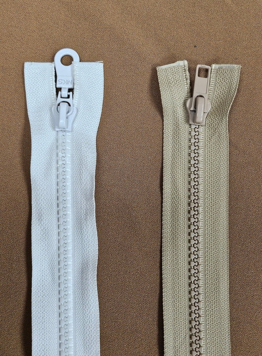 18" Double-sided zippers, zips, Metal puller/slider, Plastic teeth, 2 way zips, two way zips, zips