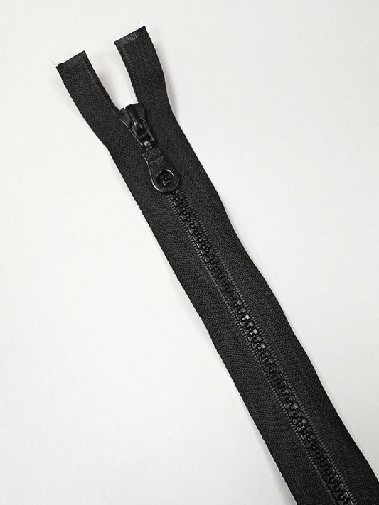 31" Open ended zip, Black open ended zip, thick plastic teeth, metal slider/puller