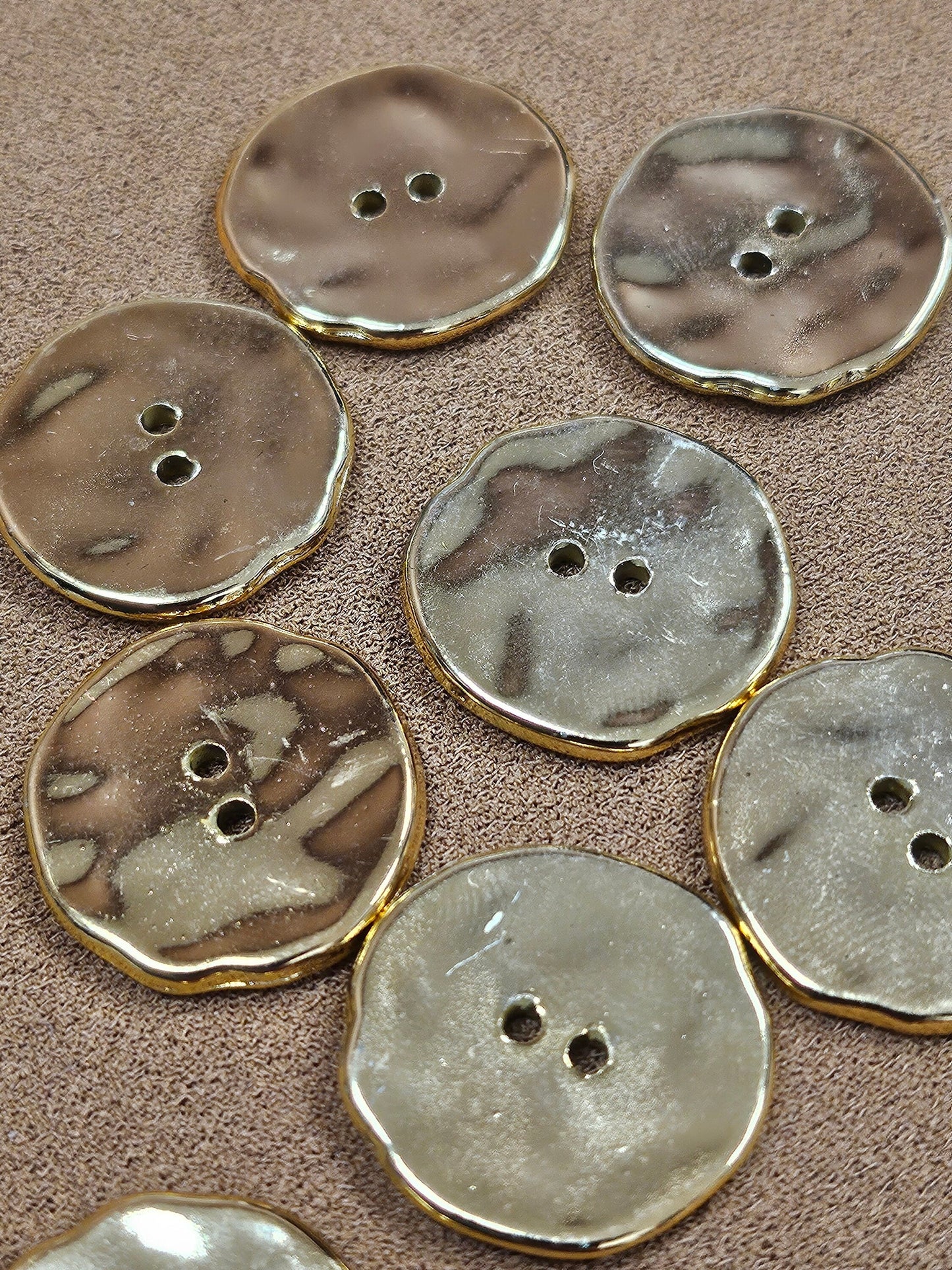 30L Hammered buttons, gold buttons, 2 hole buttons, plastic buttons