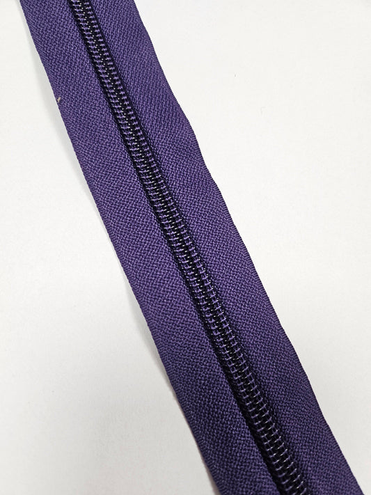 17" open ended purple zip, double sided (invisible and visible sides), plastic teeth, metal puller/slider