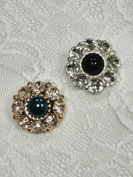 40L 25mm Black/Emerald Green diamante shank buttons, Gold Button, Silver,  shank button, dress button, fancy button, rhinestone button