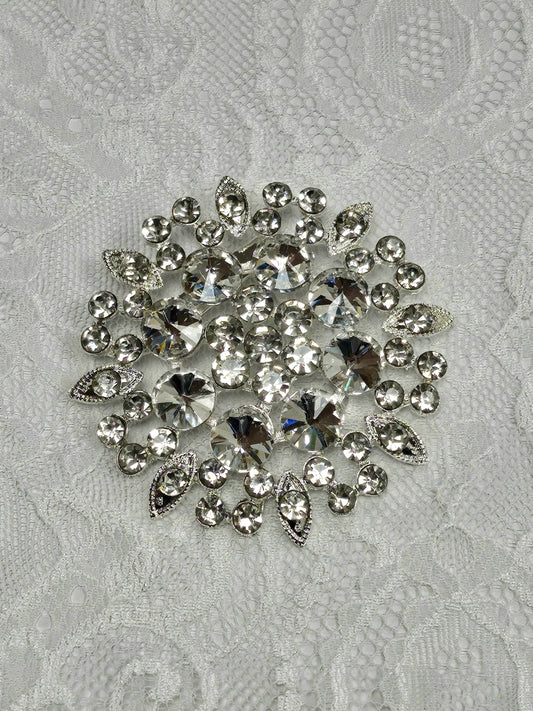 6.5cm Diamante brooch, floral brooch, flower brooch, rhinestone brooch, metal pin, Silver pin