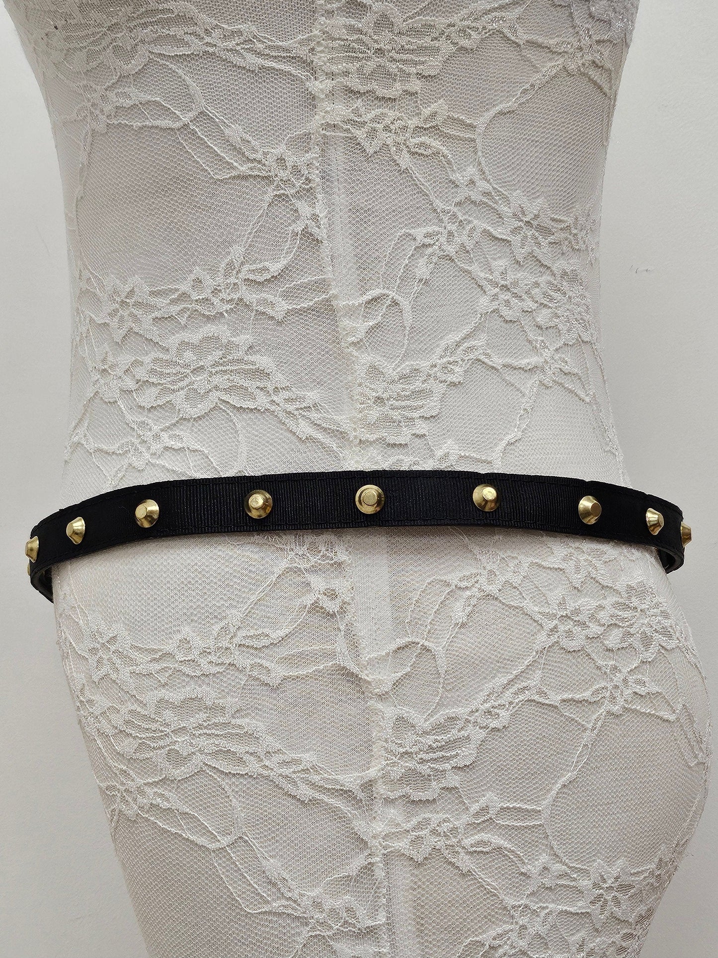 Studded belt, black belt, gold studs, punk aesthetic, snap fastening