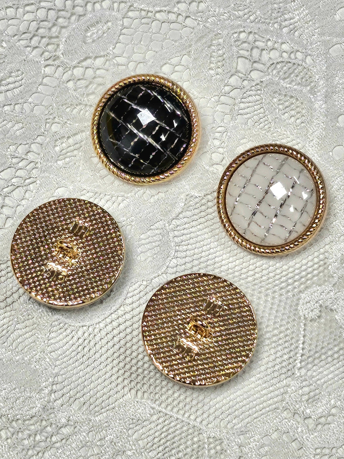 34L 21mm Black/White Marble buttons, Gold Button, metal shank button