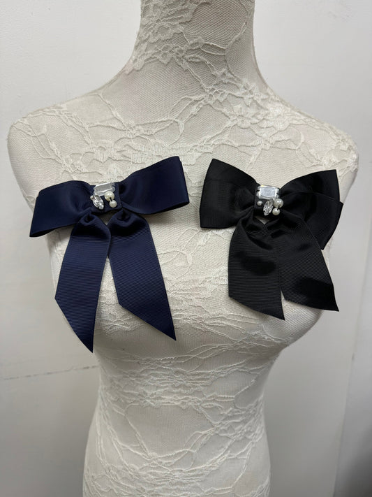 Ribbon bow, jewel bow, bows, pin brooch, navy brooch, black brooch, ribbon bow brooch