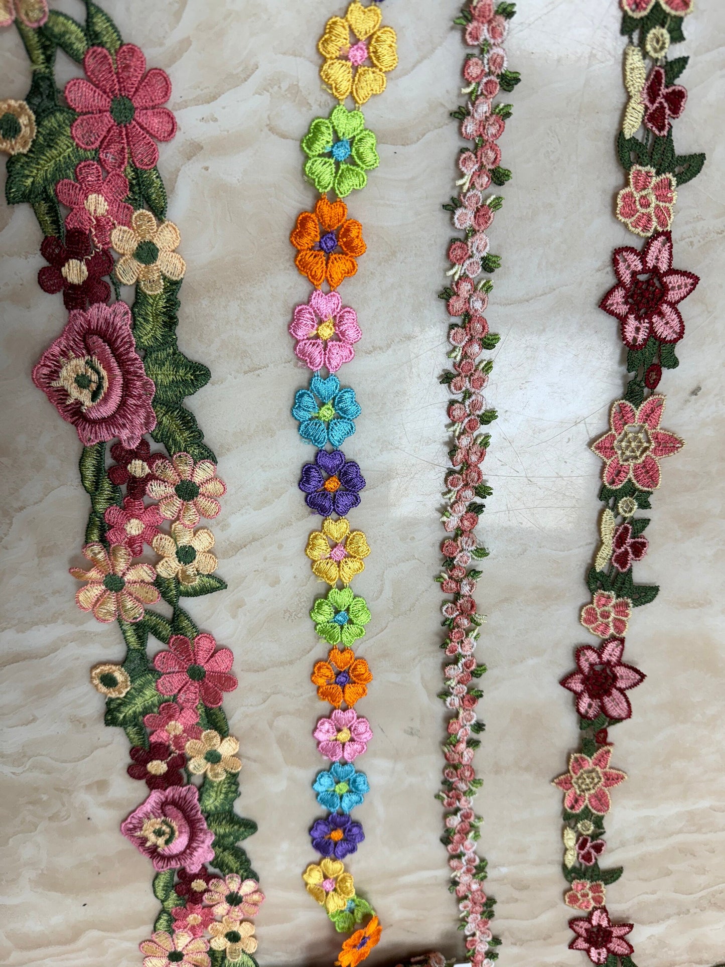 Floral tapes, multi colour flower tapes, flower lace, flower tapes, floral lace, coloured tapes, flower lace, lace, daisy lace, daisy cotton