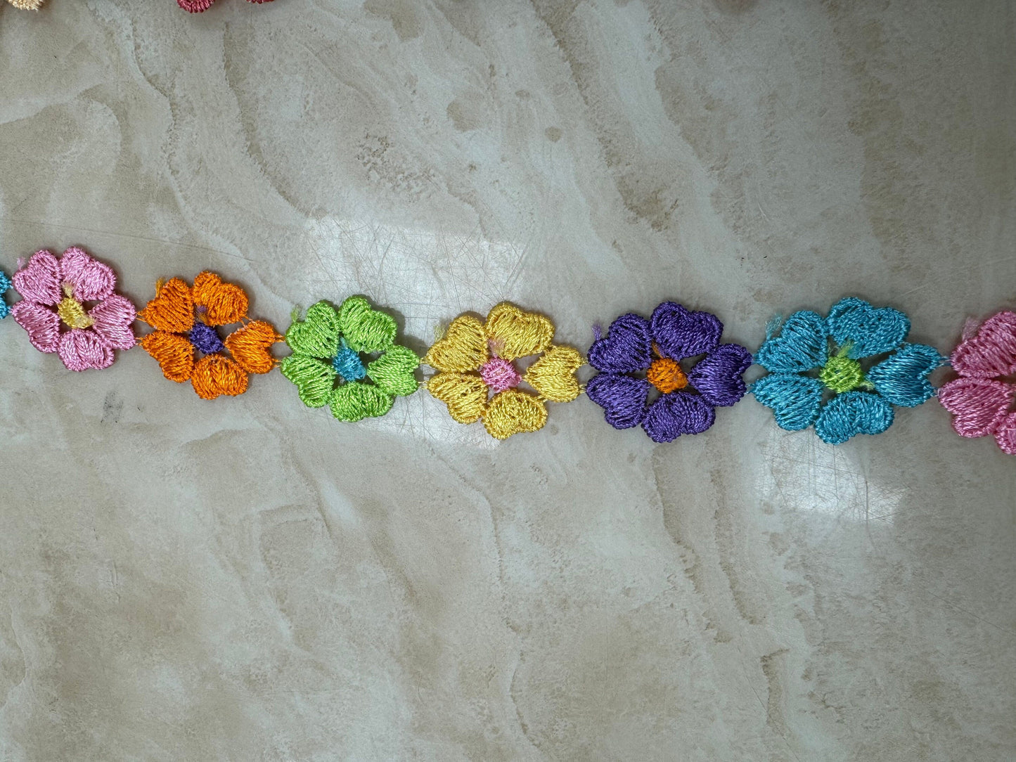 Floral tapes, multi colour flower tapes, flower lace, flower tapes, floral lace, coloured tapes, flower lace, lace, daisy lace, daisy cotton