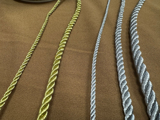 Metallic braid, metallic cord, metallic rope, twisted rope, gold rope, silver rope, braid, drawstring, gold twisted cord, silver cord