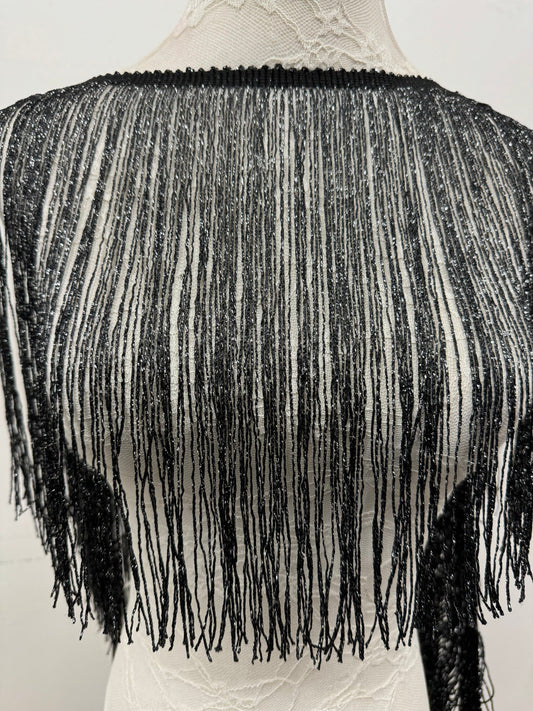 Black and silver fringe, lurex fringe, silver fringe, festival fringe, 12” fringe, red and silver fringe, red fringe, black fringe