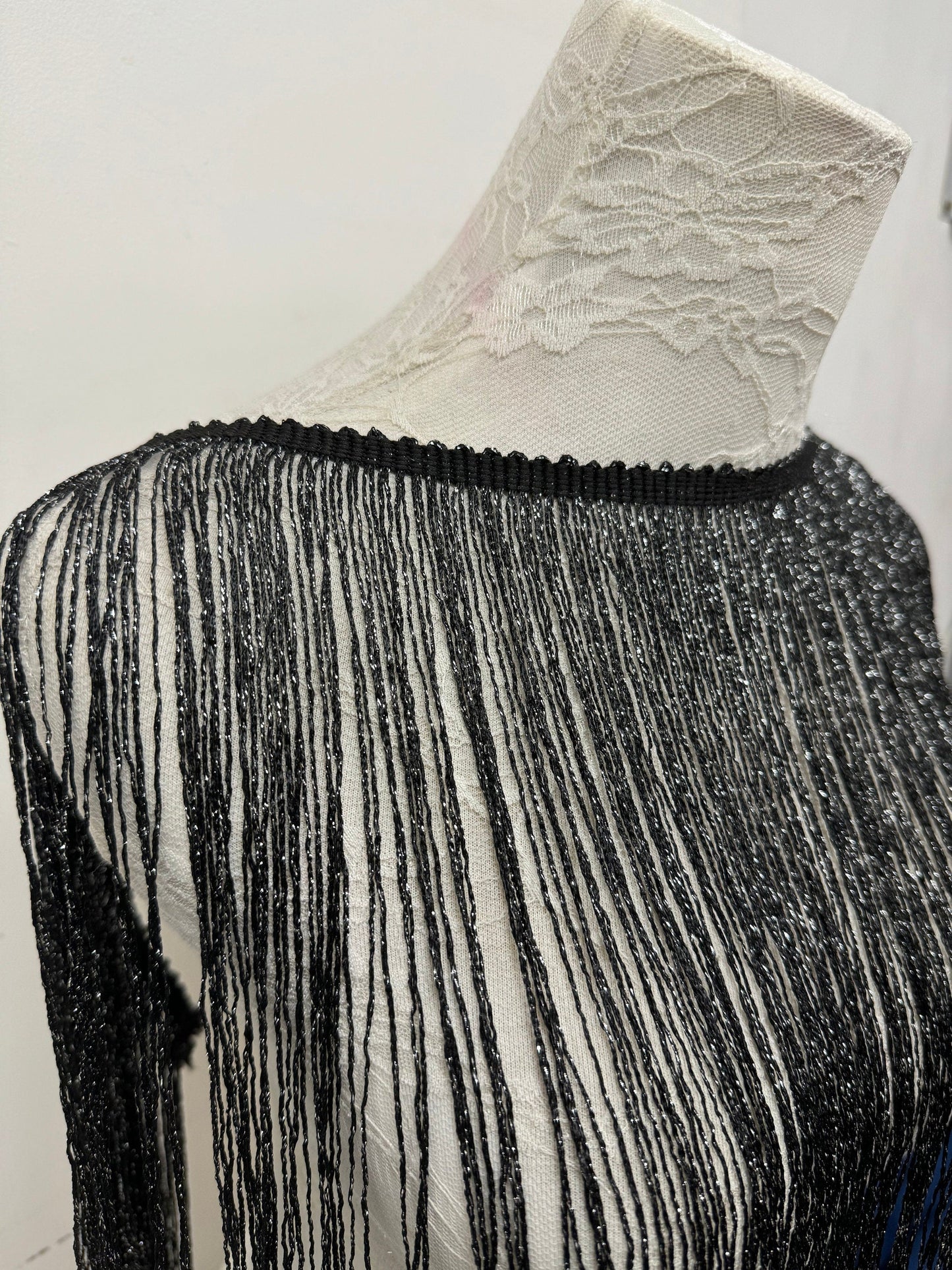 Black and silver fringe, lurex fringe, silver fringe, festival fringe, 12” fringe, red and silver fringe, red fringe, black fringe