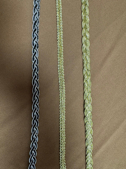 Lurex trims, trimming, lurex cords, twisted cords, gold lurex cords, black silver cords