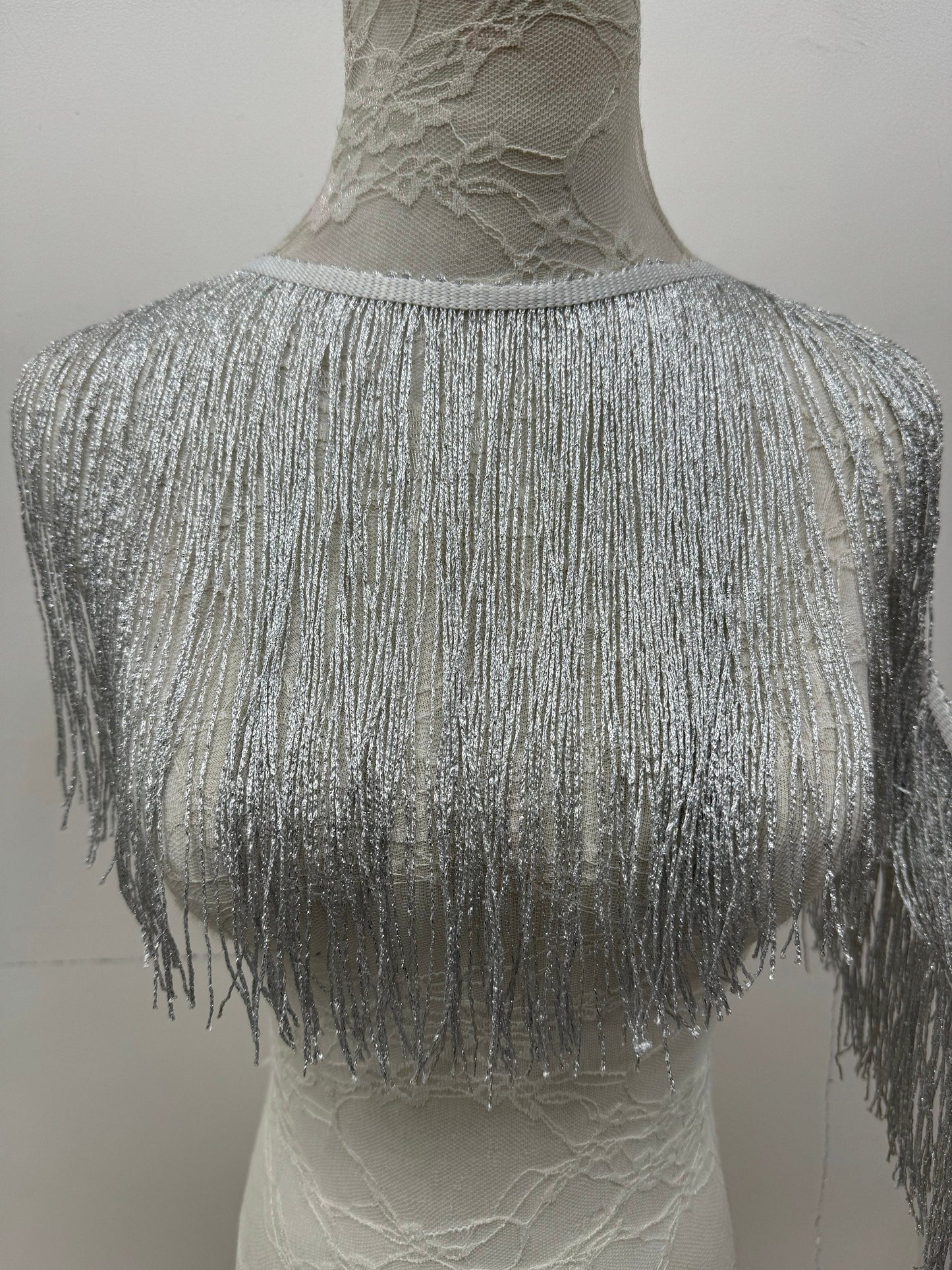 Dancewear fringe, festival fringe, Silver fringe, lurex fringe, silver lurex fringe, 25cm fringe