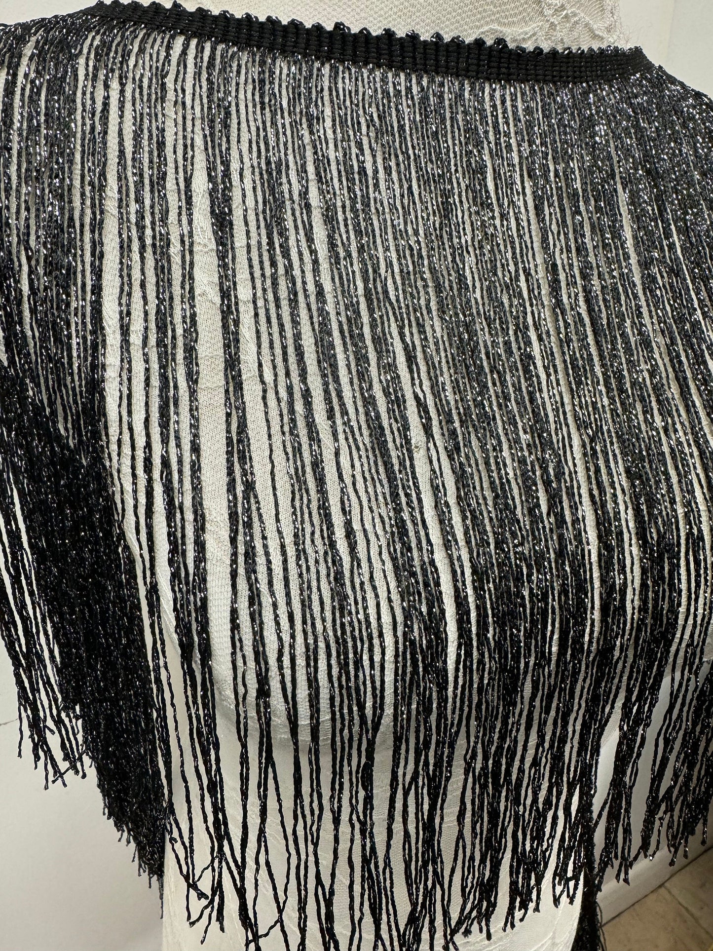 Black and silver fringe, lurex fringe, silver fringe, festival fringe, 12” fringe, red and silver fringe, red fringe, black fringe