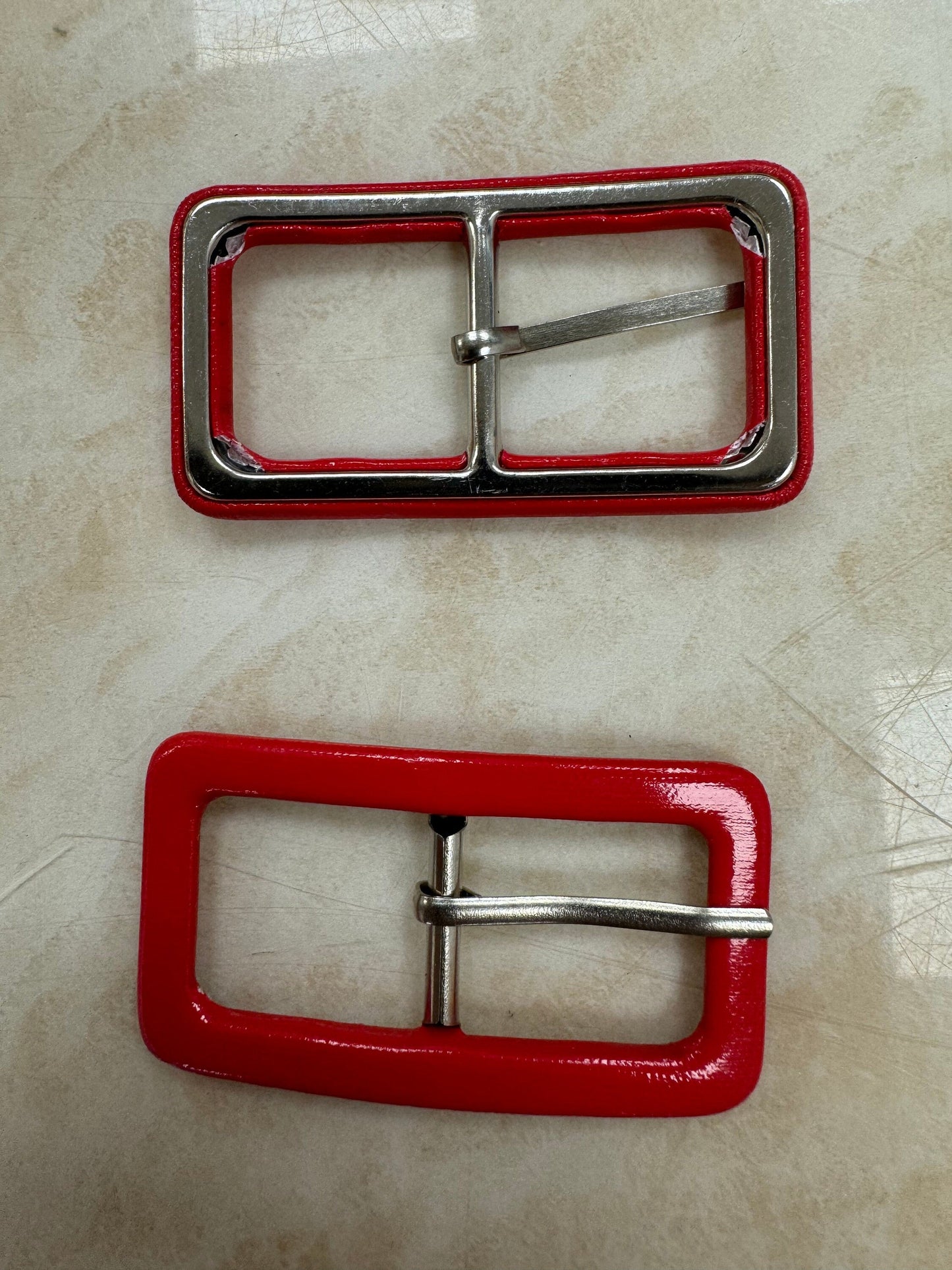 Covered buckle, pvc red buckle, shiny red buckle,