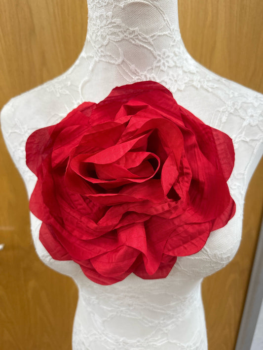 Beautiful red rose, flower pin, bridal rose, flower, fabric rose, corsage, bridal corsage, red corsage, large corsage, prom rose, race day