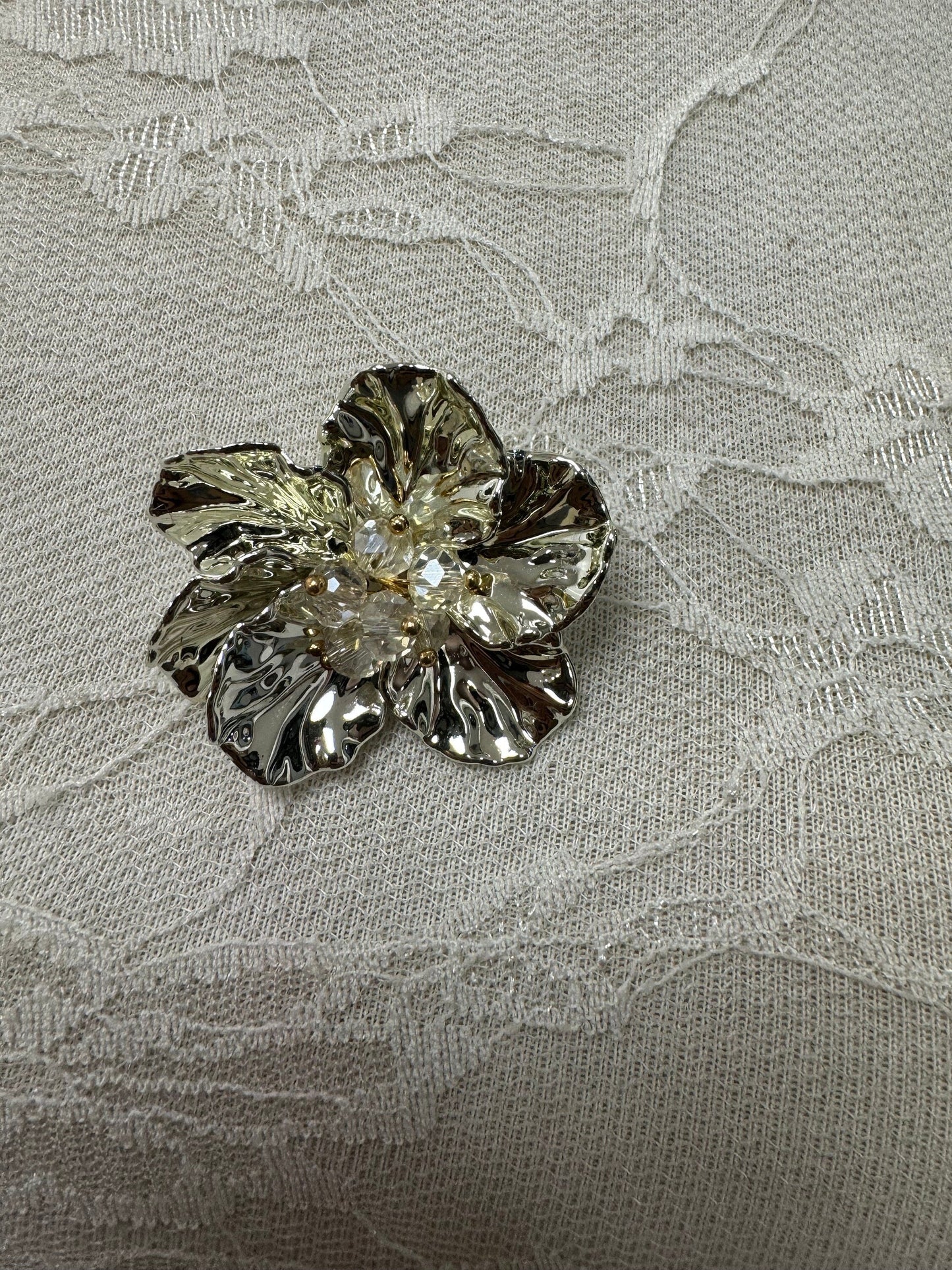 acrylic corsage, silver corsage, plastic corsage, corsage, fashion corsage, metallic corsage, flower,