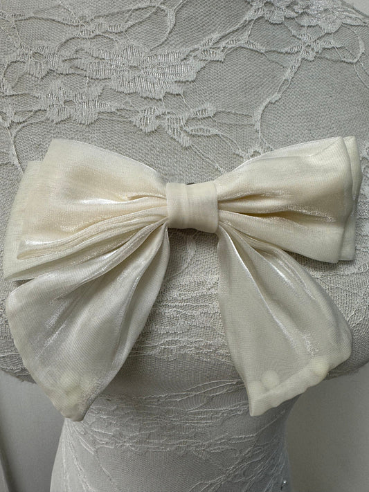 organza satin bow, bow, brooch bow, fabric bow, accessory, fashion bow, cream bow, bridal bow,