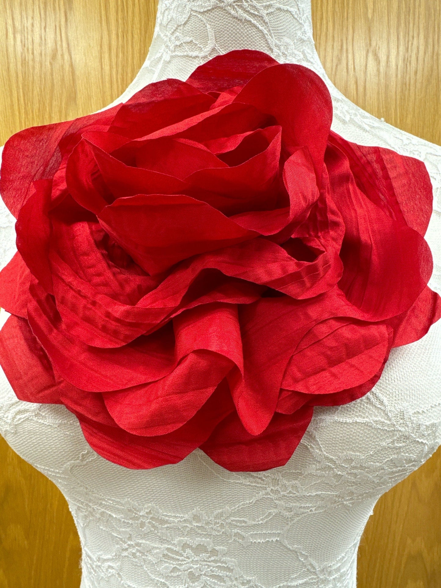 Beautiful red rose, flower pin, bridal rose, flower, fabric rose, corsage, bridal corsage, red corsage, large corsage, prom rose, race day