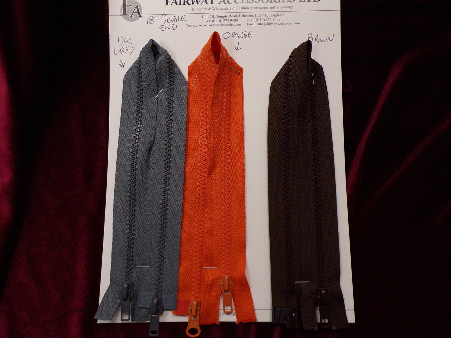 18" DOUBLE ENDED ZIPS,replacement zips, garment zips, coloured zips, 2 way zips, two way zips