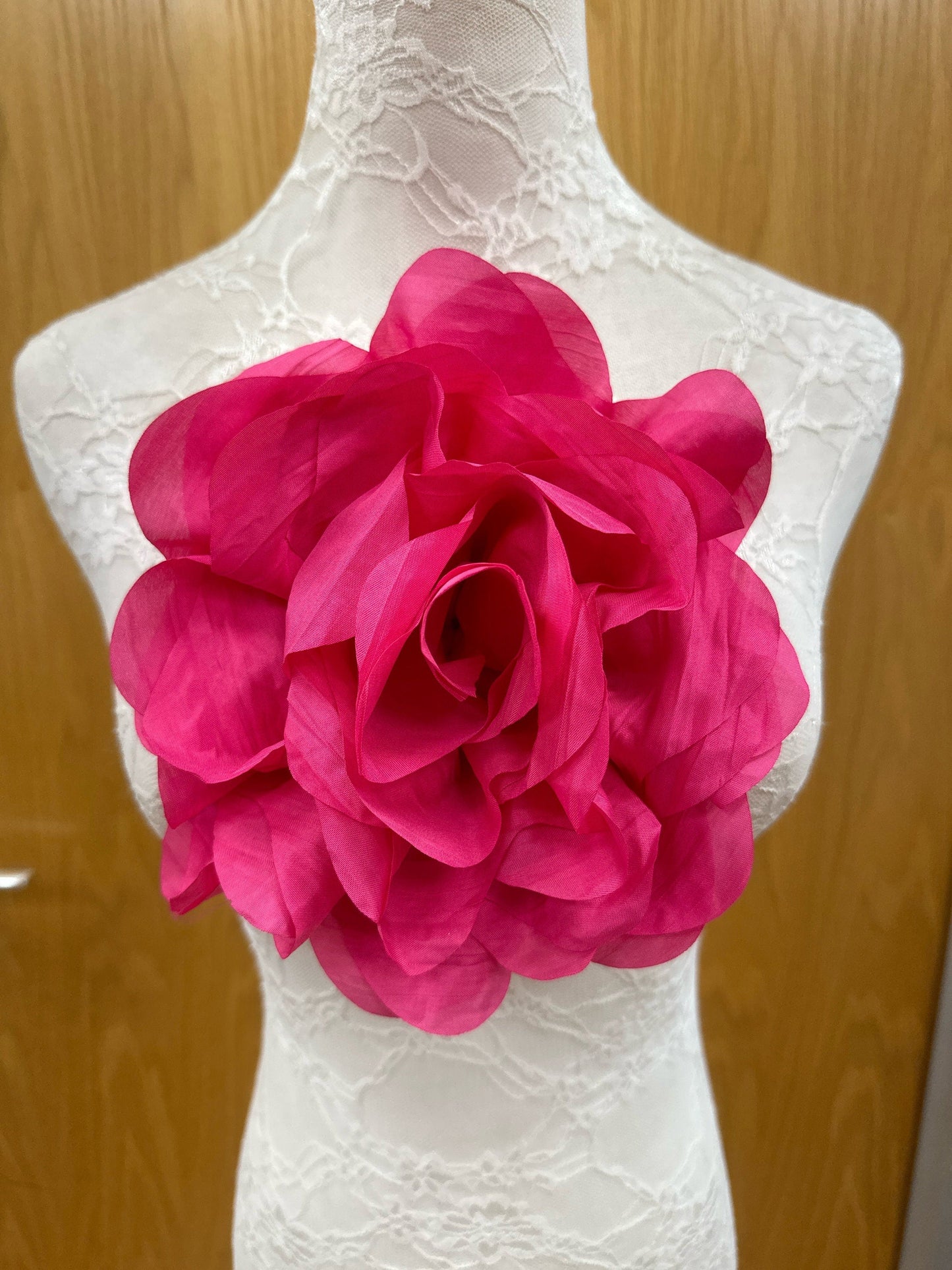 Beautiful pink rose, flower pin, bridal rose, flower, fabric rose, corsage, bridal corsage, red corsage, large corsage, prom rose, race day