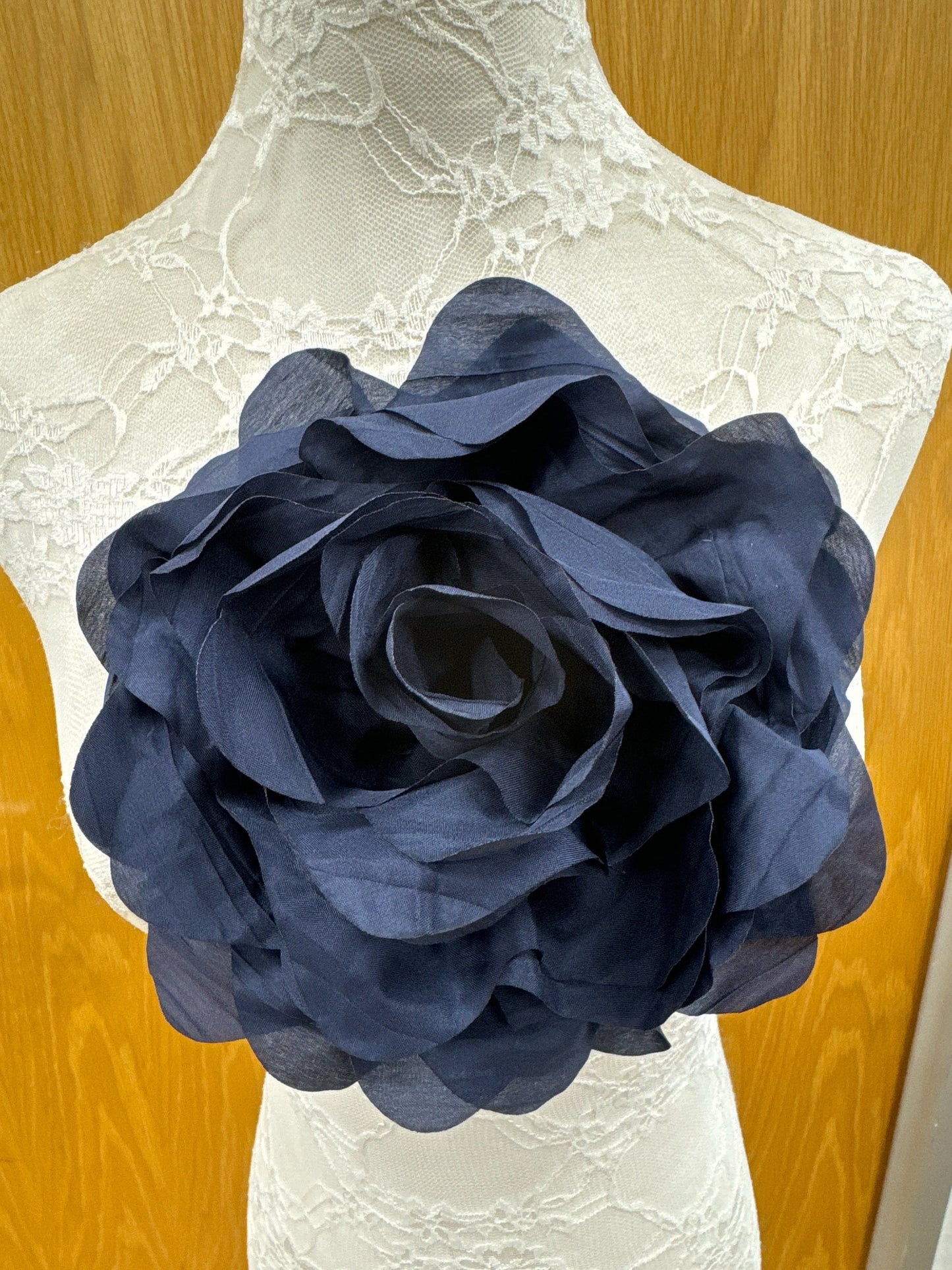 Beautiful navy rose, flower pin, bridal rose, flower, fabric rose, corsage, bridal corsage, red corsage, large corsage, prom rose, race day