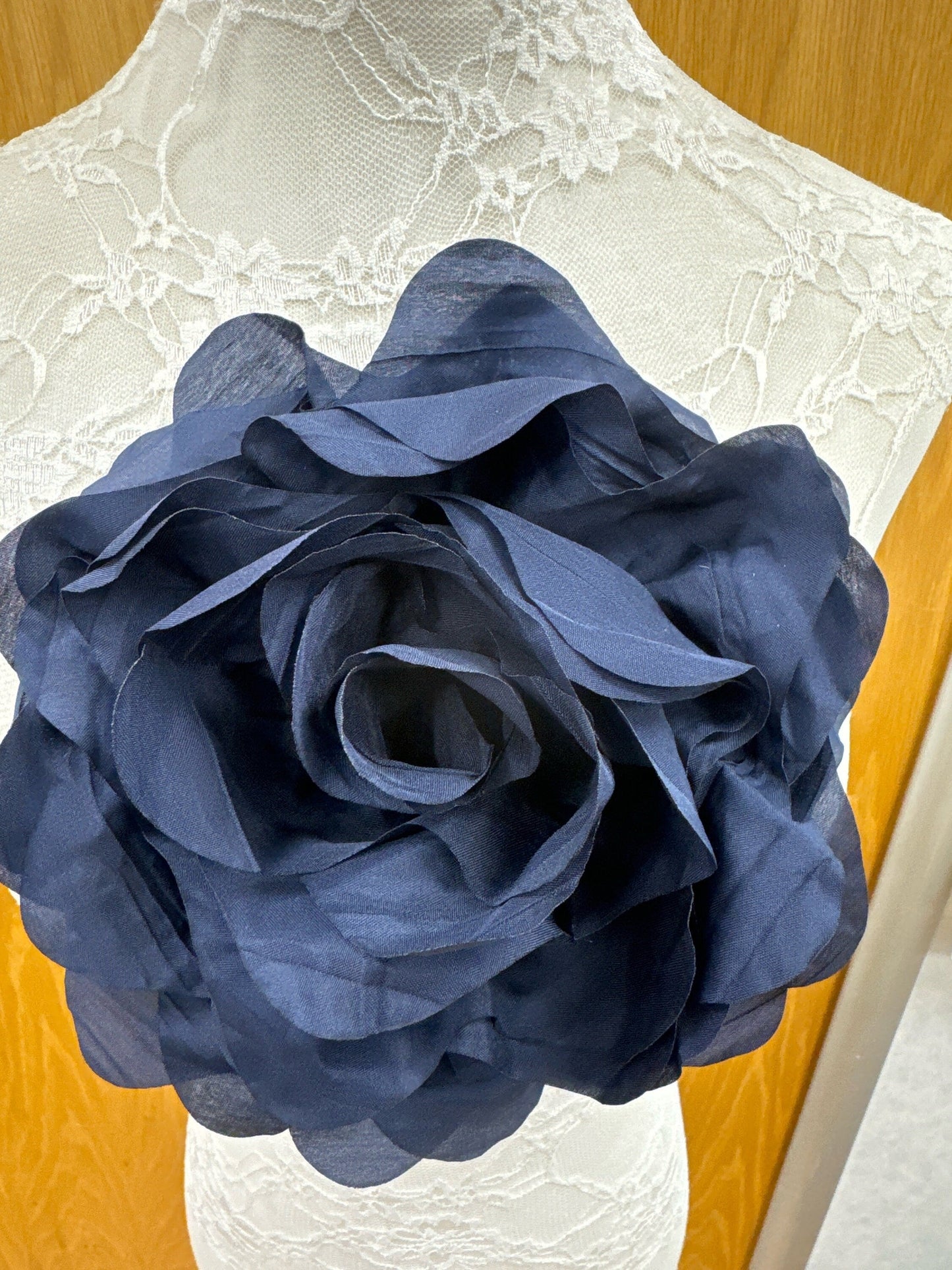 Beautiful navy rose, flower pin, bridal rose, flower, fabric rose, corsage, bridal corsage, red corsage, large corsage, prom rose, race day