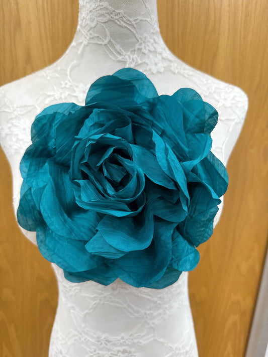 Beautiful teal rose, flower pin, bridal rose, flower, fabric rose, corsage, bridal corsage, red corsage, large corsage, prom rose, race day