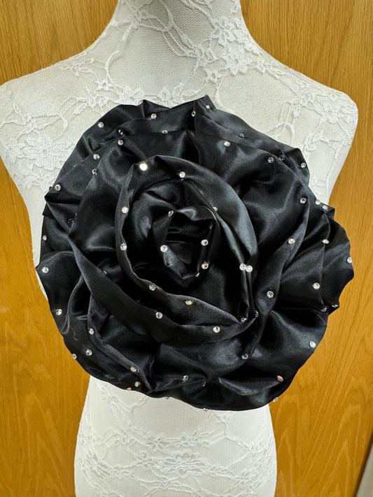 flower corsage, large corsage, diamanté corsage, black corsage, party flower
