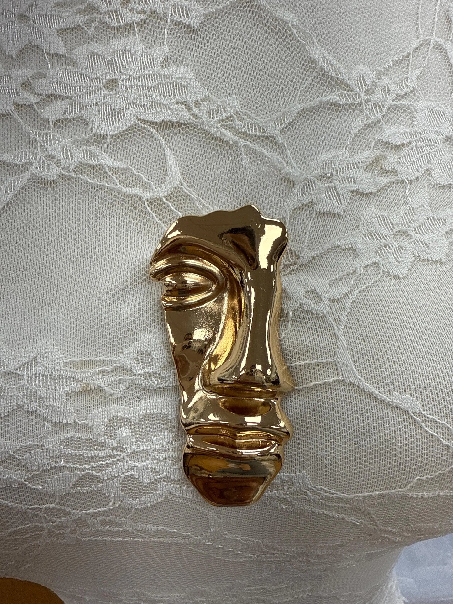 face brooch, Greek brooch, art brooch, Matt gold brooch,