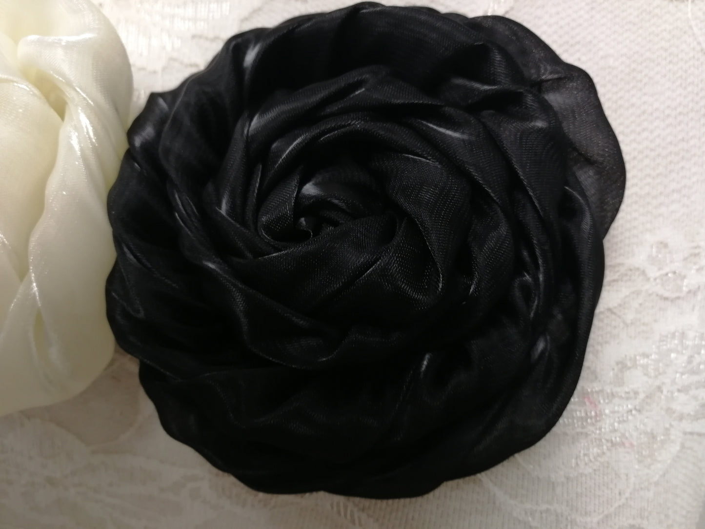 Small Satin flower, corsage, bridal flower, wedding flower, large corsage, ascot flower, race day flower, accessory
