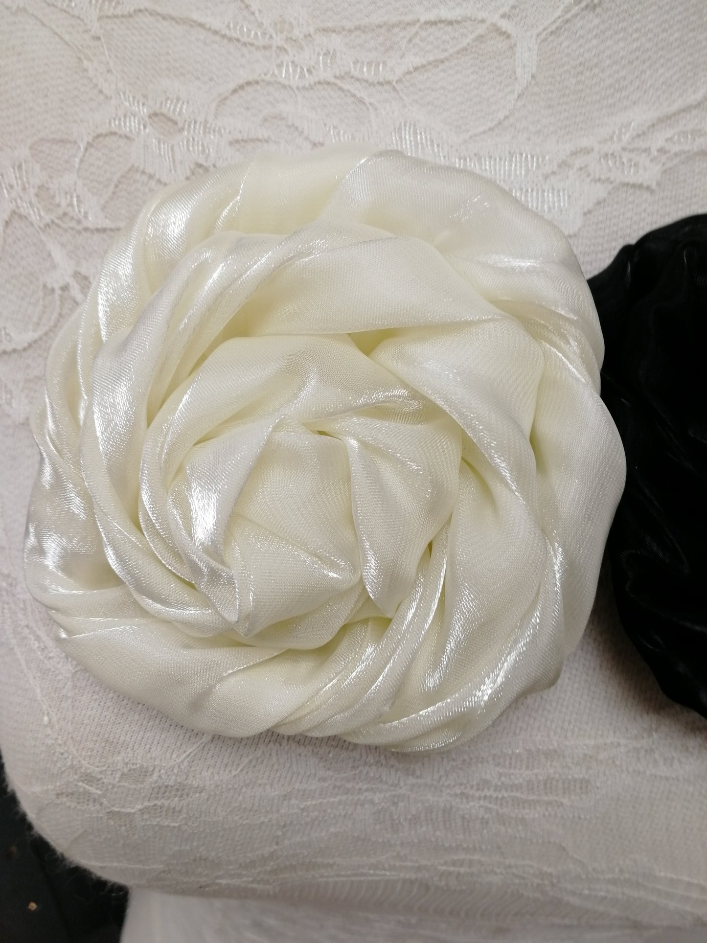 Small Satin flower, corsage, bridal flower, wedding flower, large corsage, ascot flower, race day flower, accessory
